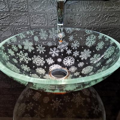 China 2023 Newest Modern And Popular Art Glass Bathroom Sink Snow Vanity Sink Popular Crystal Hand Clear Glass Sink For Home Luxury for sale