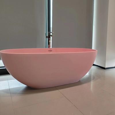 China 2023Foshan Lelin new arrivals freestanding pink colored solidsurface bathtub made of stone bathtub for luxury hotel for sale