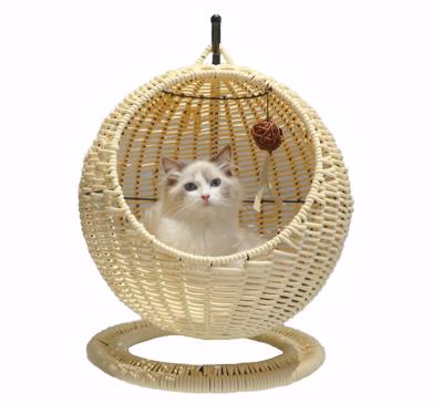 China Unique Rattan Stocked Design Pendant Cat Bed With Cushion for sale