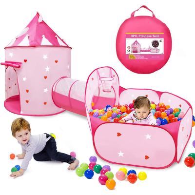 China Indoor Outdoor Use Kids Toys Crawling Tunnel Princess Castle Tent With Ball Pit for sale