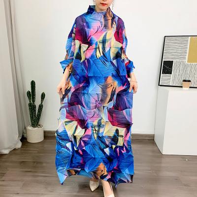 China Viable Summer Chiffon Flowers Print Backless Dress Elegant Casual Beach Ruffle Waterfall One-Shoulder Plus Size Women Dress Dresses for sale