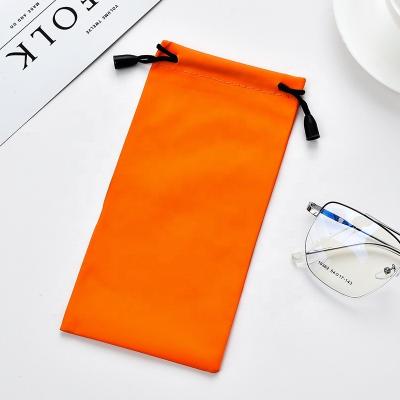 China Soft Eco-Friendly Leather Sunglasses Pockets Glasses Cases Faux Leather Drawstring Glasses Holder Bag With Eyeglass Cleaning Cloth for sale