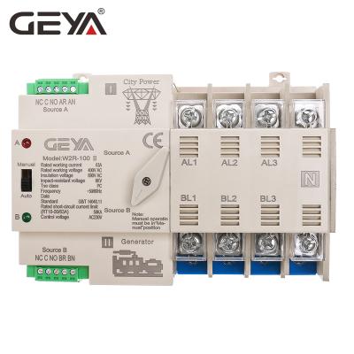 China GEYA W2R-100 Din Rail Power Transfer Switch OEM ATS 2P 3P 4P 100A ATS Switch AC 220V 4P 63A ATS W2R for sale