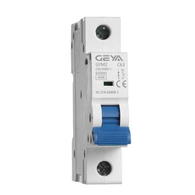 China Silver Original GEYA 1 Phase Din Modular Rail MCB Contact 6KA GYM2 Miniature Circuit Breaker for sale