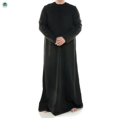 China Muslim Arabic Style Long Jubah Daffah Thobe From Front Dishdasha With Sleeve Accent Polyester Zipper Thobe UAE Kuwait for sale