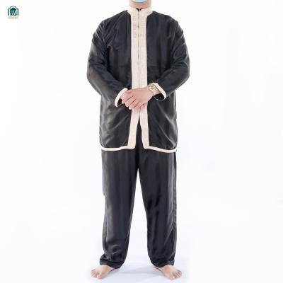 China Viscous Arabic Middle East to Morocco Style Religious Men's Robe Embroidered Muslim Men's Round Collar Patchwork Robe Long Skirt for sale