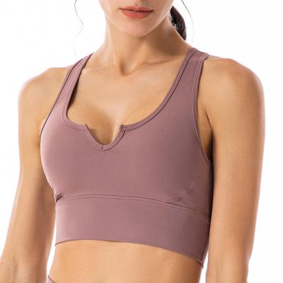 China Breathable high back runner gym women sexy sports bra notched neck fitness yoga sports shockproof bras for sale