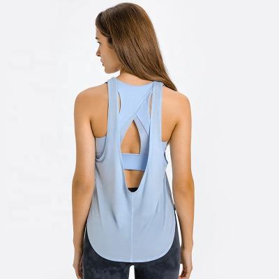 China New Summer 2 in1 QUICK DRY Yoga Tops With Built In Detachable Yoga Women's Protective Bra Back Cutout Chest Tank Tops for sale