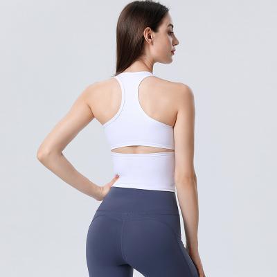 China 2022 Wholesale QUICK DRY Cropped Back Removable Padded Sleeveless Tank Top Yoga Top U Neck Runner Gym Fitness Workout Tank Top for sale