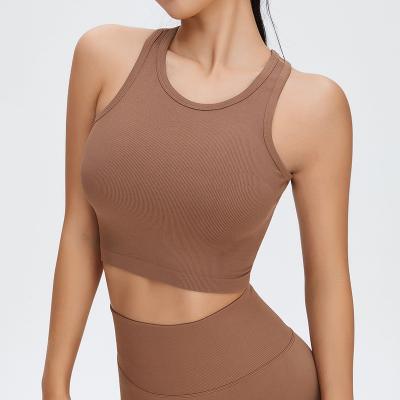 China QUICK DRY Wide Shoulder Straps Ribbed I Shaped Vest Yoga Crop Top Crew Neck Design Ribbed I Shaped Tank Top For Women for sale