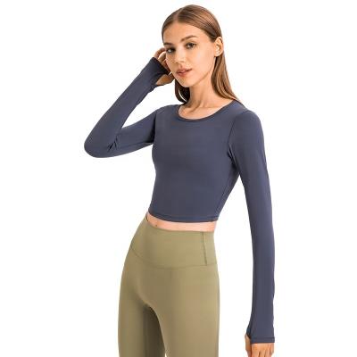 China Hot Selling Summer Women's Long Sleeve Slim Fit Women's Yoga Crop Top Breathable Gym Running Workout Tops for sale