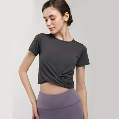 China 2022 Summer New Hot Sale Fashion Women's Breathable Clothing Edge Pleated Design Yoga Shorts Sleeve Tops And T-Shirt for sale