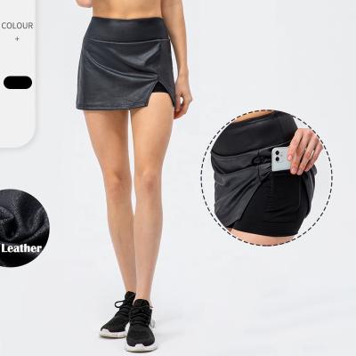 China 77% Polyester / 23% Spandex 2022 New Custom Tight Sports Skirt Black Running Split Skirt With Inner Shorts 2 In 1 Tennis Skirt for sale