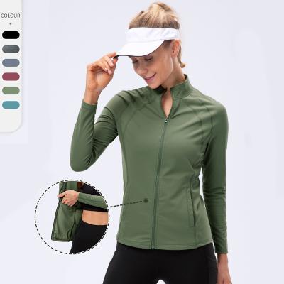 China Breathable Stocks Up Front Full Zip With Pockets Customizable Yoga Fitness Yoga Jacket Jogging Logo Sports Jacket for sale