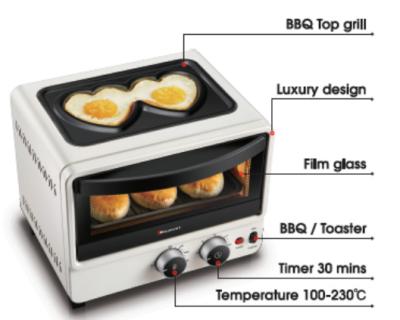 China Clean Electric Breakfast Maker 10L Mini Toaster Oven With BBQ Top Grill for sale