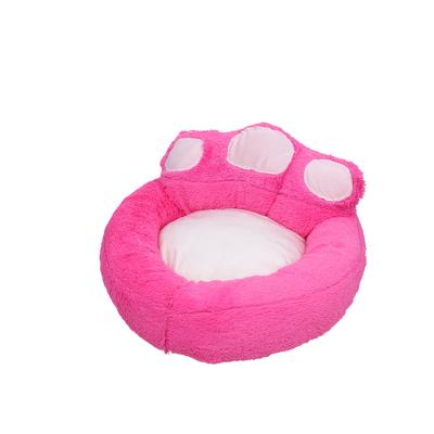 China Customizable Heating Pink Round Pet Paw Bed Dogs Cats Warm Short Plush Room Blanket Breathable Soft Comfortable Luxury Color Size Removable for sale