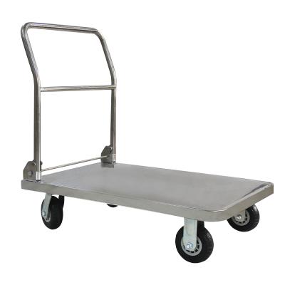 China SUS 304 Stainless Steel Wheel Industrial Flatbed Trolley Trailer Heavy Duty Car Cold Storage Chemical Plant Use Trolley for sale