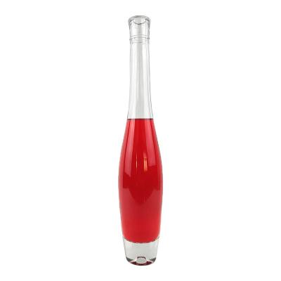 China Long Glass Bottles Gin Round Glass Bottle With 375Ml Beverage Neck Vodka Bottle Whiskey For Alcohol Beverage for sale