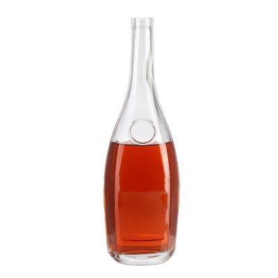 China Simple Smooth 1 Liter Long Neck Beverage Enhancement Liquor Bottle Embossed for sale