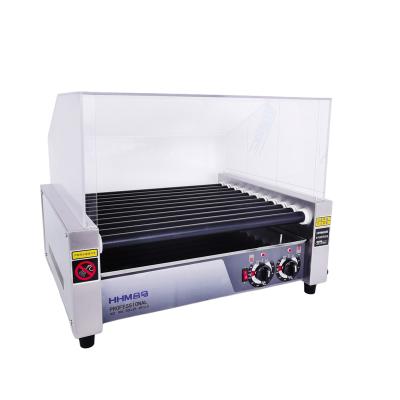 China Hotels Commercial Stainless Steel Hot Dog 11 Rollers Grill Cooker Machine With Cover for sale