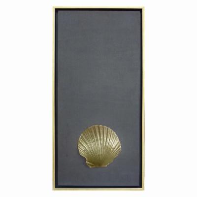 China Modern Vertical View Art Craft Painting of Gold Color Seashell on Black Canvas for sale