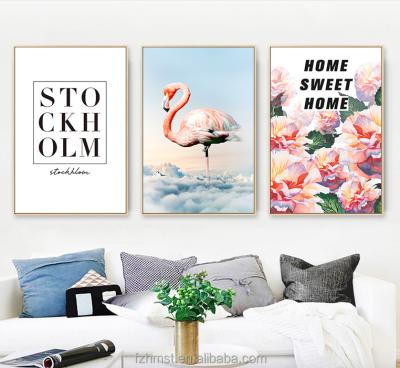 China Modern Nordic Style Fashion Animal Flamingo Art Print Painting With PS Gold Frame for sale