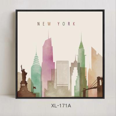 China Modern Home Decoration New York Building Wall Picture Print Art With Wanderer Frame for sale