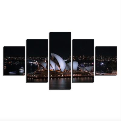 China 5 Pcs Modern Contemporary Sydney Opera House Building Nightscape HD Canvas Art Print For Wall Decoration for sale