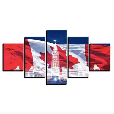 China 5 Pcs Modern Modern Canada Maple Leaves Flag Canvas Art Printed Painting Picture For Bedroom Decoration for sale