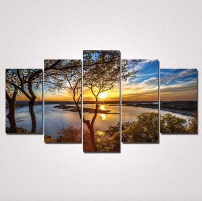 China Modern Style Modern Tree With River Sunrise Nature Landscape Wall Pictures Art Printing Wall Art for sale