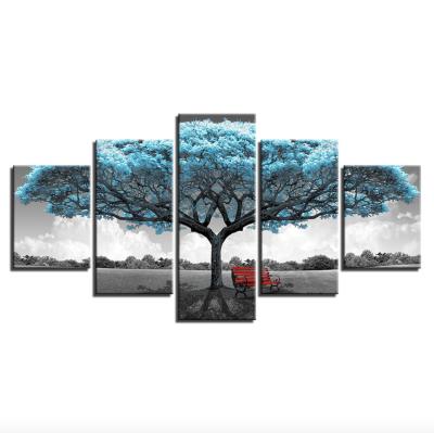 China Multi-Panel Modern Decoration Natural Blue Tree Painting On Canvas Wall Art Print Picture Landscape for sale