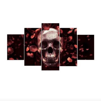 China Modern Red 3D Halloween Petal Skull Canvas Wall Art Printing For Decoration for sale