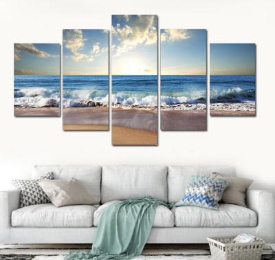 China 5 Piece Modern Sunrise Seascape Home Art Painting Picture Artwork Canvas Print For Wall Decoration for sale