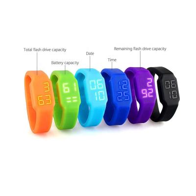 China Silicone Eco Friendly Silicone USB Key Led Wristband Logo Customized Promotional Flash USB Workout Wrist Watch for sale