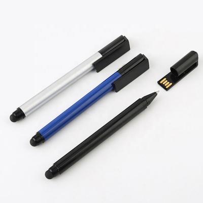 China Plastic School Supplies Tip Ballpoint Pen USB Stick 64gb USB Touch Plastic Film And Pen for sale