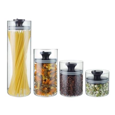 China Freshness Preservation 4 Pcs Kitchen Borosilicate Glass Storage Vacuum Jar With Lid Lowering Best Selling Glass Storage Jar Set for sale