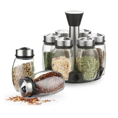 China Easylife Hot Sales Microwavable 6 Jars Spice Rack Set Glass Spice Jar Set With Stainless Steel Rotating Lid Stand Best Selling for sale