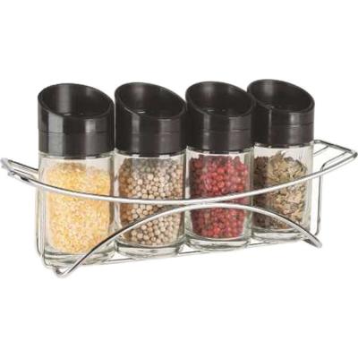 China Freshness Keeping EasyLife 4 Jars Glass Spice Rack Set With Wire Rack Chromed Spice Rack Set Herb Spice Jars for sale