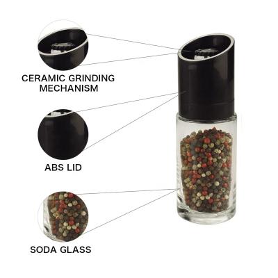 China Easylife 100Ml Viable Spice Grinder Bottle Black Top Salt And Pepper Set Glass Adjustable Ceramic Grinder Included for sale