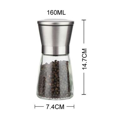 China Sustainable 160ml Salt and Pepper Grinders Stainless Steel Spice Mills Spice Jar Glass Bottle Amazon Best Selling for Kitchen for sale