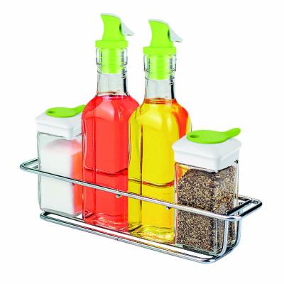 China EasyLife Microwavable Square Oil Glass Jars and Lids Spice Vinegar Set, Salad Dressing Set with Stand for Kitchen Family for sale