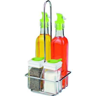 China Freshness Keeping EasyLife Kitchen Glass Salad Dressing Set with Stand and Lid Compact Glass Oil Bottle and Glass Spice Jar for sale