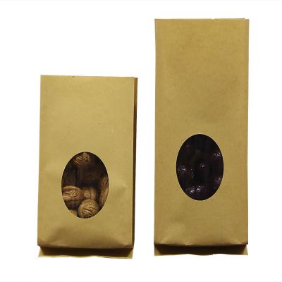 China Recycled Materials 2021New Style Kraft Paper+CPP Food Packaging Paper Bag With Window Side Gusset Oval Paper Bags for sale