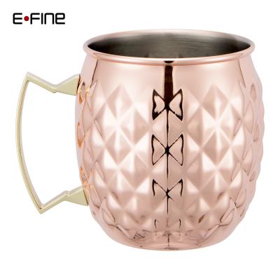 China 550ml Viable Stainless Steel Diamond Hammered Copper Plated Mug for sale