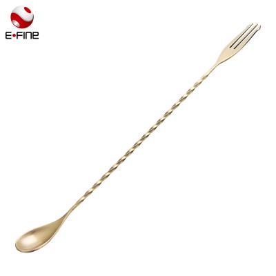 China Viable Hot Selling Stainless Steel Antique Brass Cocktail Bar Twisted Mixing Spoon With Fork for sale