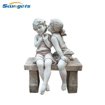 China A261328FR58 Polyresin Resin Boy And Girl Statue For Doorway Used for sale