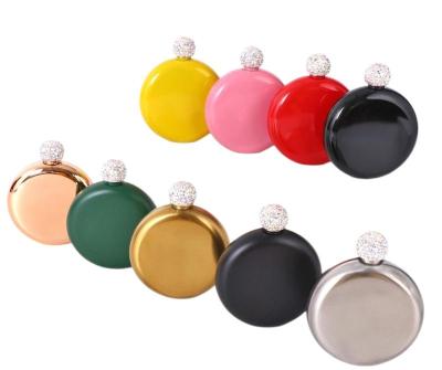 China Wholesale Alcohol Bottle Stainless Steel Novelty Food Grade Whiskey Wine Male Round Hip Flask 5oz Hip Flask With Diamond for sale