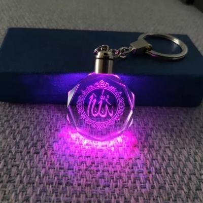 China Hot Selling Gift Crystal Keychain Customized K9 LED Crystal Keychain Custom 3D Muslim Logo Crysal Keychain Laser Laser From Europe for sale