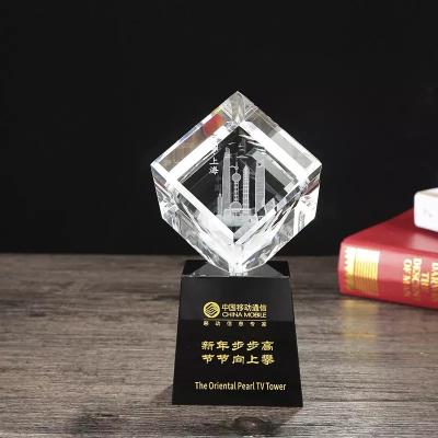 China High Quality Clear Image Crystal Glass Decorations Europe K9 Laser Cube Crystal Decorations Business Gift Customized 3D for sale