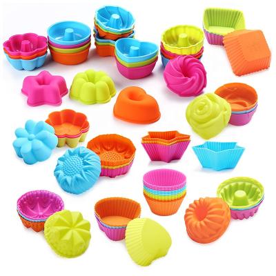 China Reusable Non-Stick Silicone Muffin Cupcake Liners 24 and 36 Pack Baking Cake Molds Sets for sale